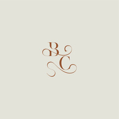 monogram wedding style logo concept initial with thin line BC contemporary modern curvy letter