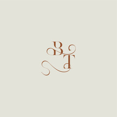 monogram wedding style logo concept initial with thin line BT contemporary modern curvy letter