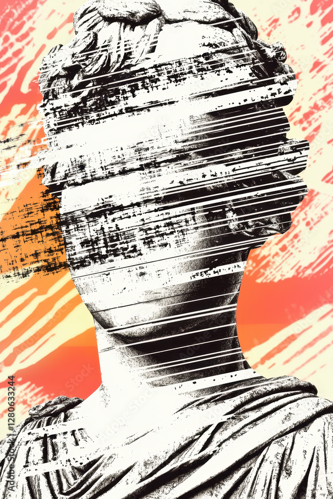 Poster exploring cultural identity through abstract sculpture: a visual journey of artistic expression and 