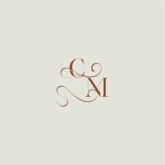 monogram wedding style logo concept initial with thin line CM contemporary modern curvy letter