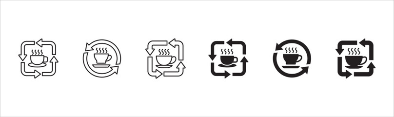 Coffee break icon set. Coffee cup icon collection. Icon set contain symbol of coffee time, rest hours, lunchtime, eat, cafe, watch, addict, hourglass, routine. Vector stock illustration.