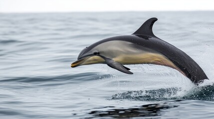 Obraz premium Dolphin leaping out of the ocean coastal waters wildlife photography marine environment side view nature's grace and playfulness