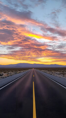 Fototapeta premium Desert Highway Leading into a Vibrant Sunset - Minimalist Landscape 