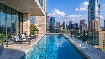 Naklejka premium Rooftop Pool with City Views: Luxurious Urban Oasis