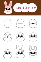 How to draw rabbit face cartoon step by step for learning, kid, education, coloring book and easter egg