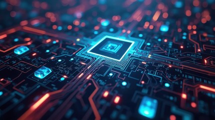 Futuristic Circuit Board with Neon Lighting