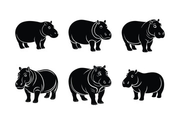 Set of Hippopotamus silhouette vector illustration