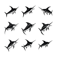 Set of Marlin silhouette vector illustration