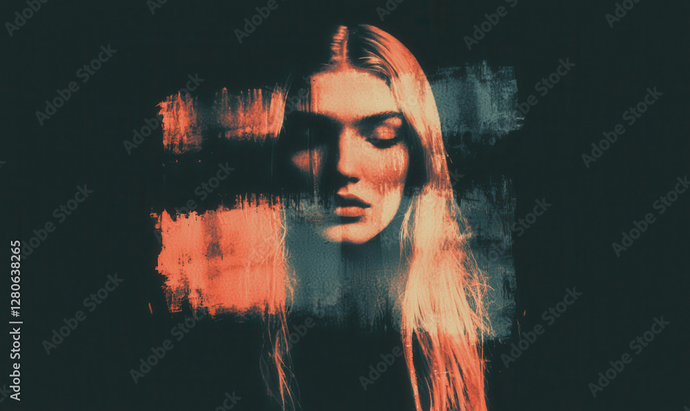 Poster exploring the depths of emotion: a captivating abstract portrait that evokes serenity and introspect