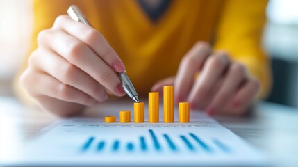 Person Examining Business Growth Chart On Desk with Columns