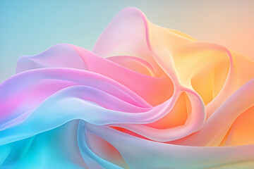 Obraz premium Gentle arcs of translucent glass merging pastel pink into pale aqua, rendered in a dreamy, softly