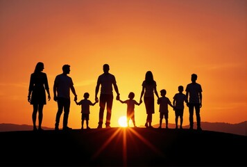 Fototapeta premium Silhouetted Family Group at Sunset