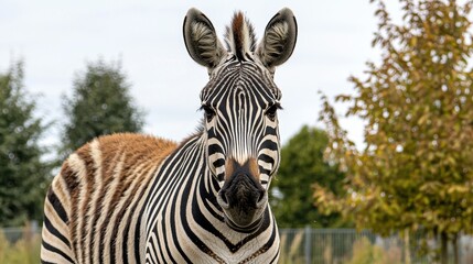 Naklejka premium Zebra grazing in natural habitat wildlife photography outdoor environment close-up perspective animal behavior exploration