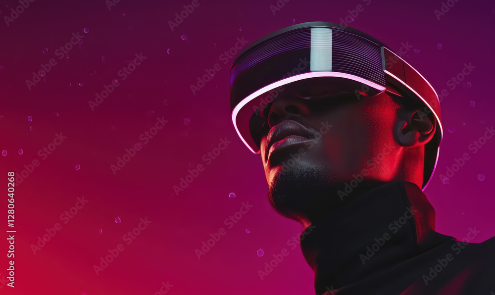 Poster explore the cutting-edge of virtual reality technology with a striking futuristic headset design tha