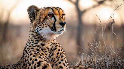 Obraz premium Cheetah in the wild african savanna landscape wildlife photography natural habitat close-up view majestic predator