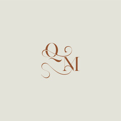 monogram wedding style logo concept initial with thin line QM contemporary modern curvy letter