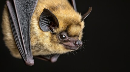 Bats in action close-up of a brown bat indoor environment animal photography black background nature concept