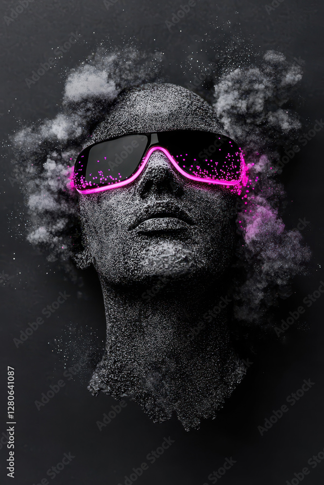 Poster exploring the intersection of reality and imagination: a surreal sculpture representing states of mi