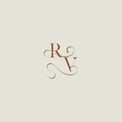 monogram wedding style logo concept initial with thin line RV contemporary modern curvy letter