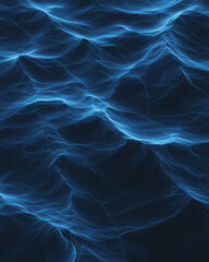 Dark wave silhouettes complemented by electric blue edges, overlapping in a rippling pattern