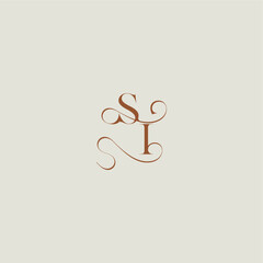 monogram wedding style logo concept initial with thin line SI contemporary modern curvy letter