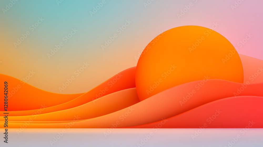 Poster bold composition featuring a partially hollow sphere in vivid saffron, revealing nested orange