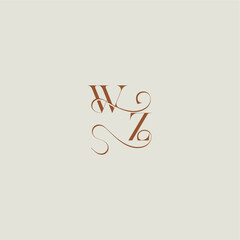 WZ letter initial with thin line contemporary modern curvy monogram wedding style logo concept