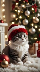 Obraz premium cute christmas cat