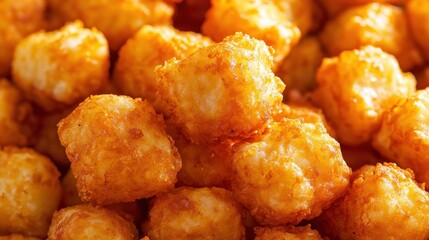Golden, crunchy tater tots piled high, showcasing their crispy texture and inviting color.