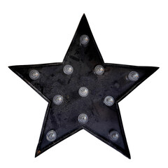 vintage metal star marquee style with light bulbs isolated