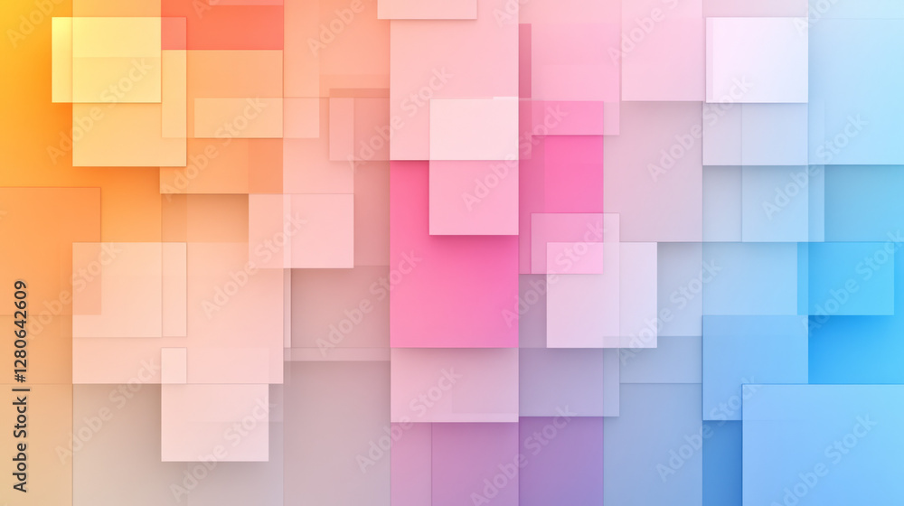 Poster modern digital art style mosaic of semitransparent squares, each tinted in a subtle gradient,