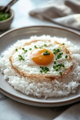 A simple yet elegant plate of white rice with fresh herbs and a drizzle of olive oil, perfect for any meal.