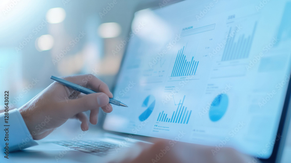 Aufkleber Analyzing financial data on laptop screen with charts and graphs for business insights