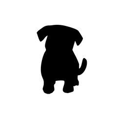 かわいい小犬　モノクロシルエットイラスト