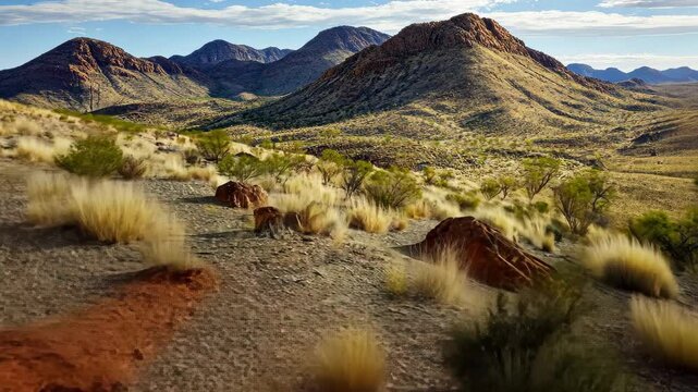 Majestic rock mountains of Australia's Outback under a clear blue sky, Australia Outback aboriginal land Rock mountains in arid desert