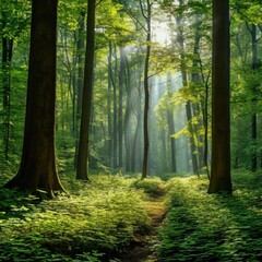 Fototapeta premium Dense forests with trees in a mysterious atmosphere