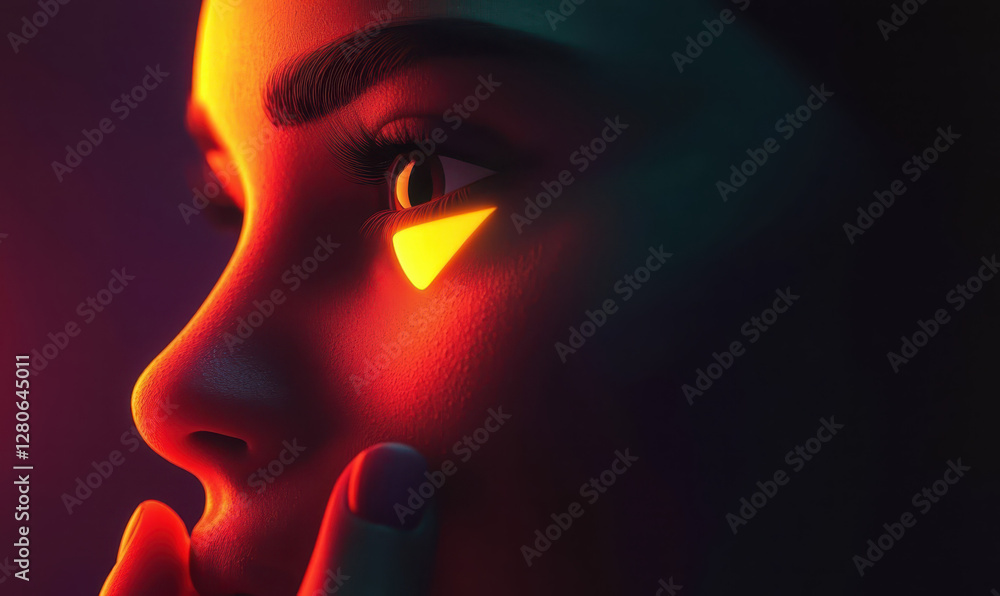 Aufkleber exploring emotion and light: a striking portrait captured in vivid colors with unique modern aesthet