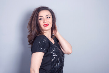 happy woman in black shirt