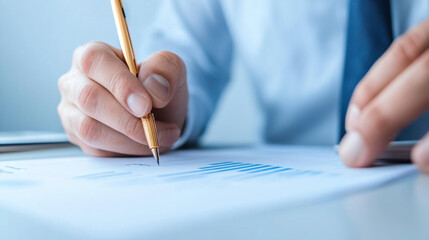 Naklejka premium Close up of person analyzing financial data and writing on document