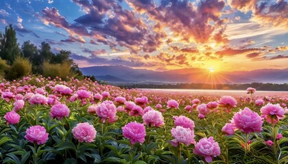 Obraz premium Field of pink peonies 