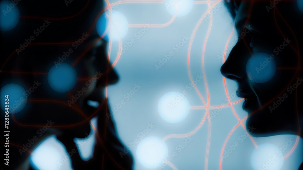 Poster silhouettes connected: abstract tech concept - futuristic concepts