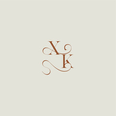 XK letter initial with thin line contemporary modern curvy monogram wedding style logo concept