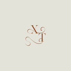 XT letter initial with thin line contemporary modern curvy monogram wedding style logo concept