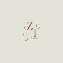 ZI letter initial with thin line contemporary modern curvy monogram wedding style logo concept
