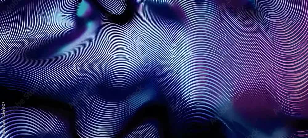 Poster dynamic flow of abstract waves in vivid purple and blue patterns