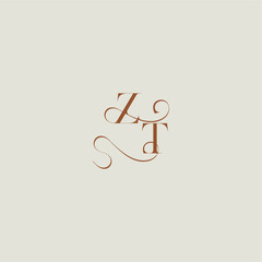 ZT letter initial with thin line contemporary modern curvy monogram wedding style logo concept