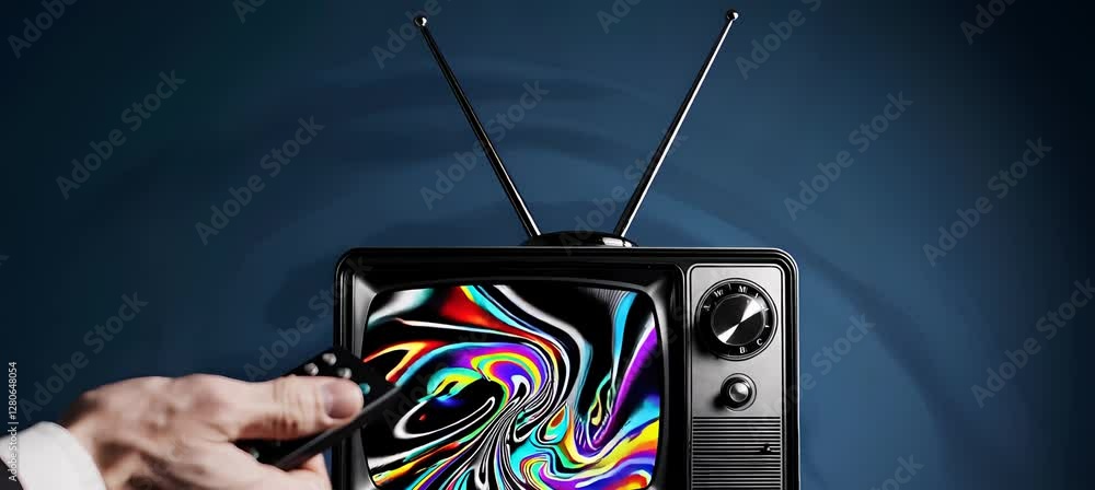 Aufkleber abstract kaleidoscopic patterns emerge on vintage tv screen with dynamic hand interaction