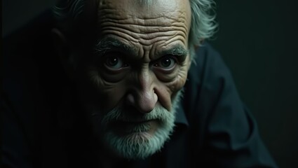Intense Close-Up Portrait of a Weathered Elderly Man
