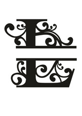 Split Letter Monograms Swirls A-Z SVG, Split Monogram Alphabet Letters Vector, Wall art decor, Character SVG, Word SVG, Name SVG, Last Name SVG, DIY, Cut File for Cricut, Silhouette, PNG, JPG, PDF