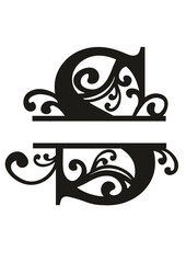 Split Letter Monograms Swirls A-Z SVG, Split Monogram Alphabet Letters Vector, Wall art decor, Character SVG, Word SVG, Name SVG, Last Name SVG, DIY, Cut File for Cricut, Silhouette, PNG, JPG, PDF